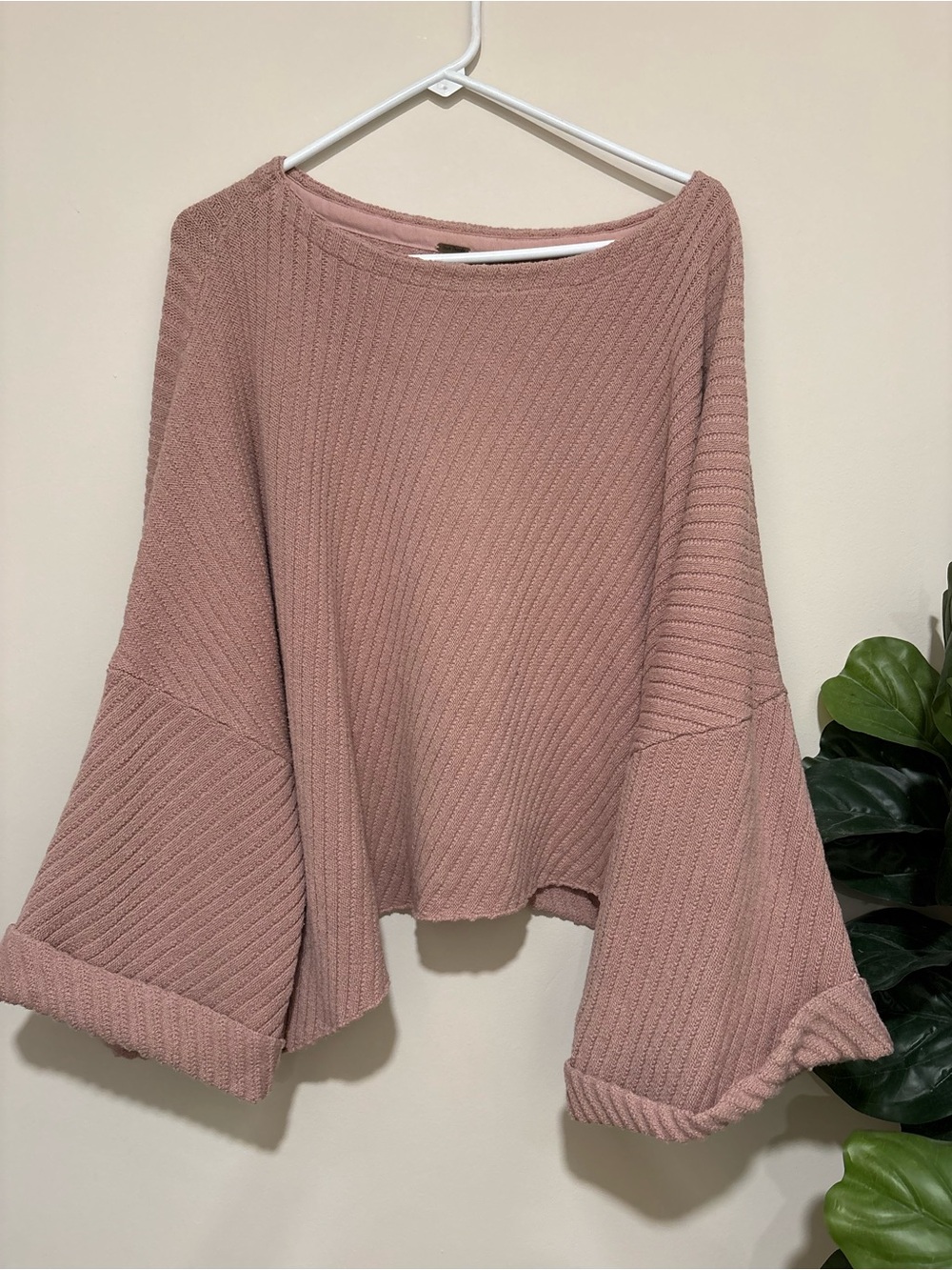 Free People Dusty Rose Ribbed Cropped Sweater